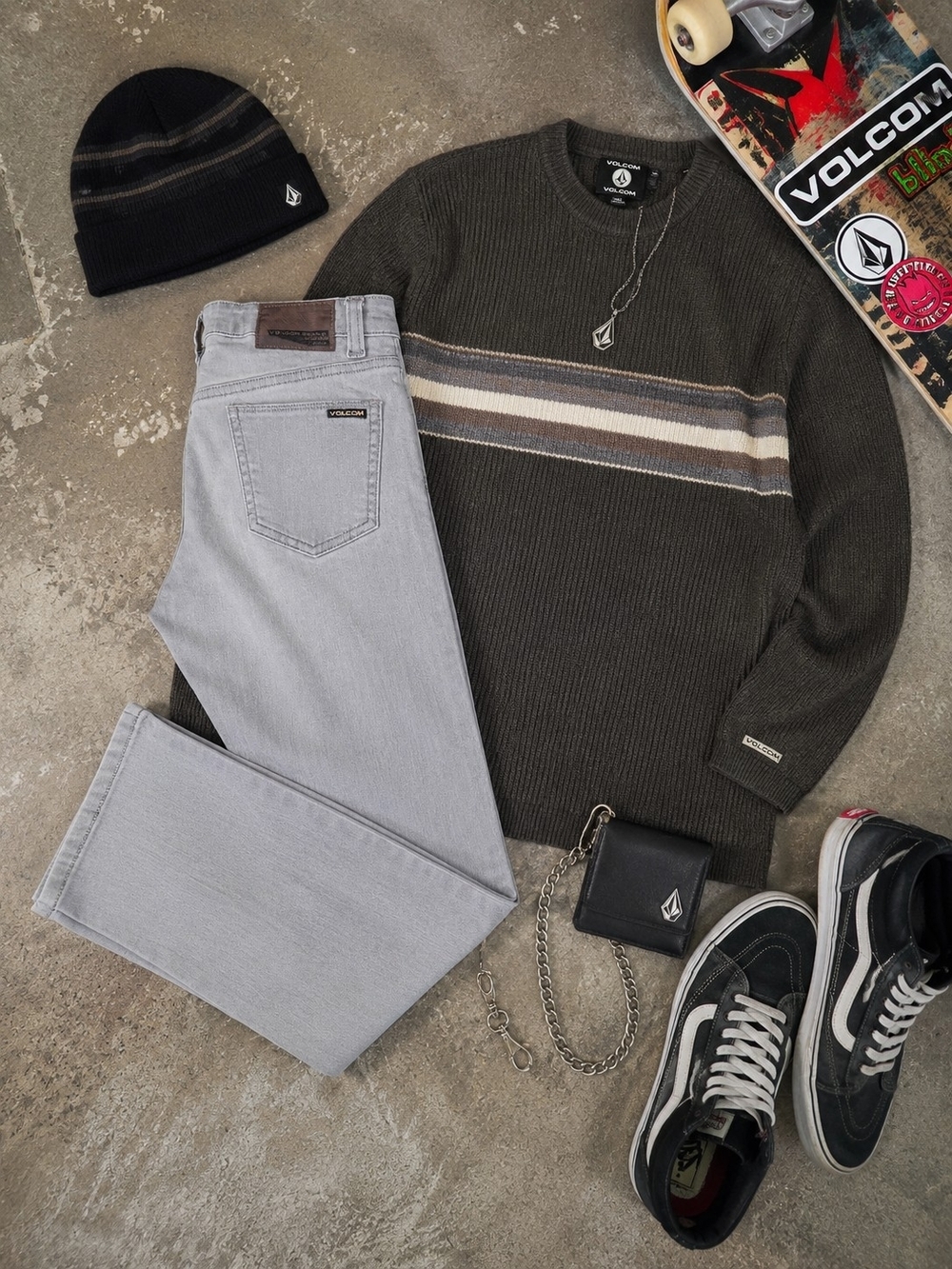 Volcom Vorta Slim Straight Boys 14 Gray Stretch Jeans Skate 28x27 - Picture 7 of 16